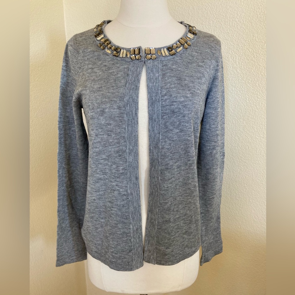 NWT Banana Republic Grey Wool Cardigan with Jeweled Crystals Cardigan Size S